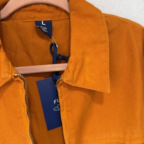 FLAN Jacket Mens Large Orange White Ombre Dip Dye Zip Front Work Chore Cotton